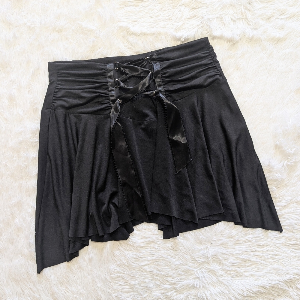 Y2K Vintage Morbid Threads Black Lace Up Asymmetrical Goth Fairy Skirt Size XL - Picture 2 of 7